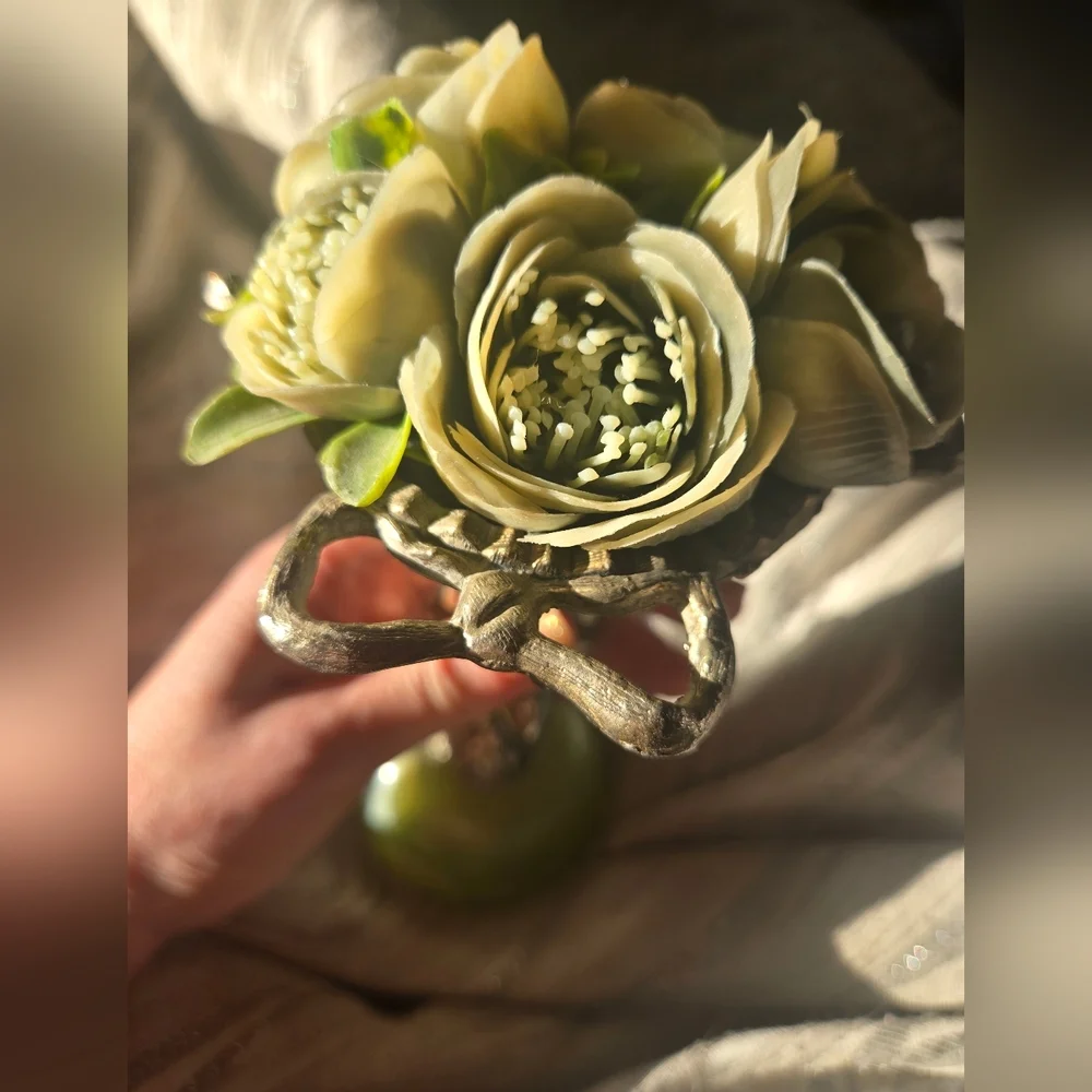 Silver and Green Cherub Home Decor